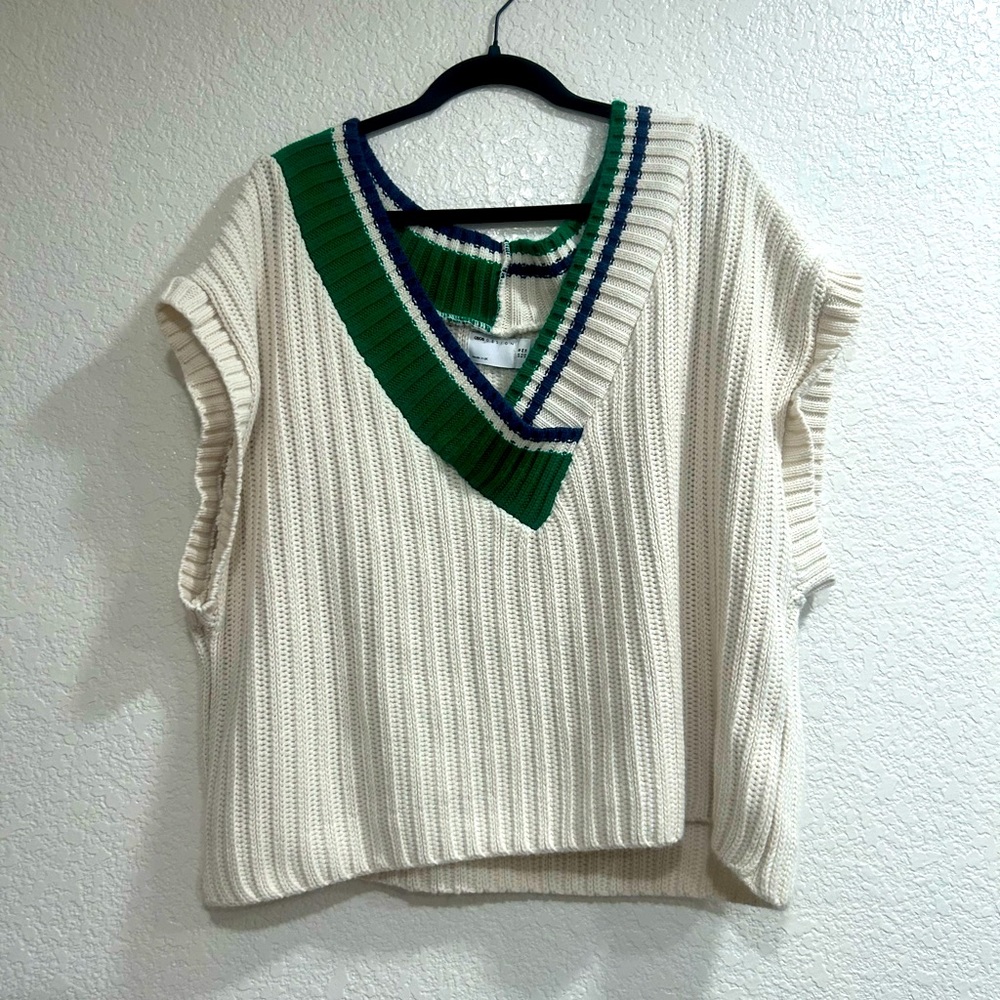 ASOS sweater vest cream and green